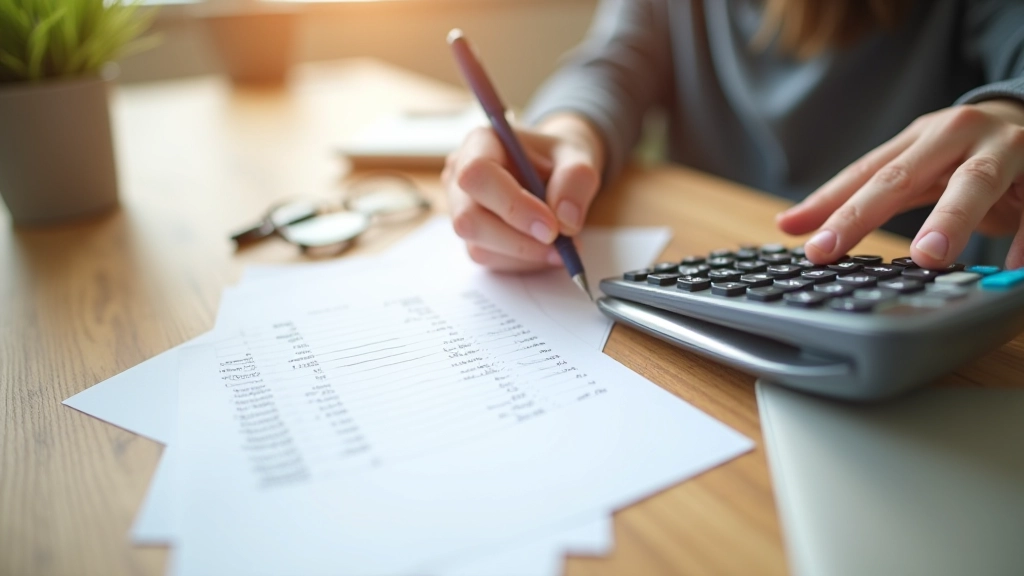 Haushaltsbudget auf Papier geschrieben, Rechner und Notizen, Finanzplanung zu Hause
