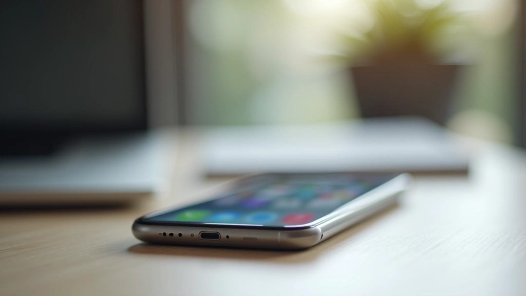 Smartphone auf dem Schreibtisch, digitale Apps und Benachrichtigungen, Smartphone-Verwaltung