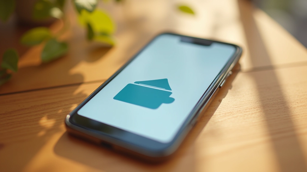 Smartphone auf Tisch mit Banking-App geöffnet, digitale Geldbörse, modernes mobiles Banking