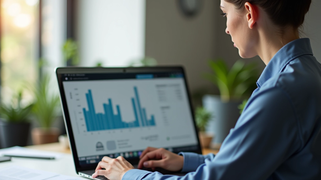Person arbeitet am Laptop mit Finanz-Dashboard